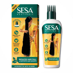 SESA Aceite Ayurvédico en botella: fortalecimiento capilar suave para uso diario.