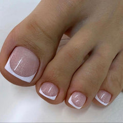 Sevgob uñas postizas Frances blanco corto cuadrado con nude glitter para look elegante