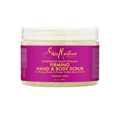 Exfoliador SheaMoisture manos y cuerpo Superfruit, piel suave tras el uso.