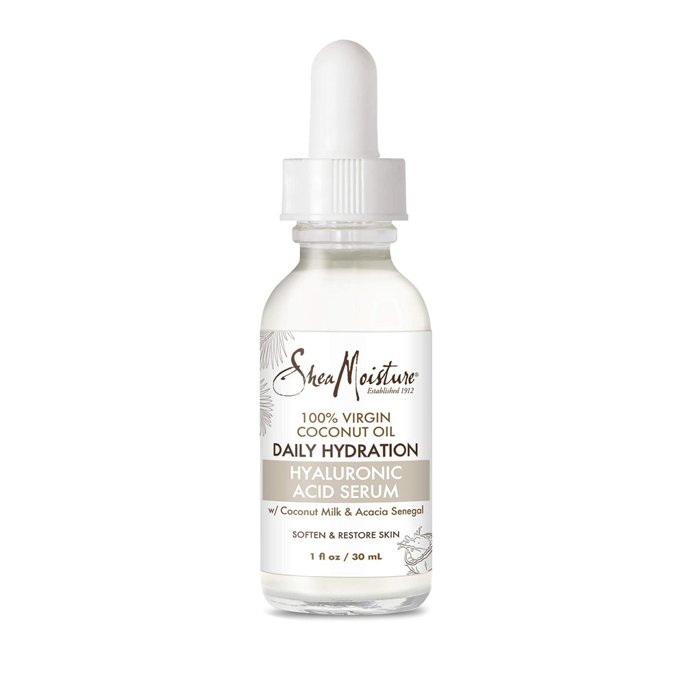 Suero SheaMoisture ácido hialurónico, textura ligera para piel seca y sensible, hidratación suave.