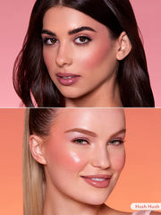 Aplicación suave del rubor líquido SHEGLAM Color Bloom Hush Hush en mejilla.