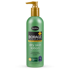 Loción ShiKai Borage Therapy en botella para piel seca, hidratación duradera.