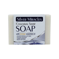 Silver Miracles Jabón de plata coloidal con aroma a naranja, frontal para limpieza suave.