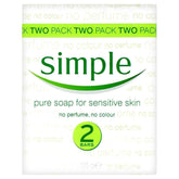 Simple jabon puro 2x125 g, empaque compacto para uso diario en rostro y cuerpo.