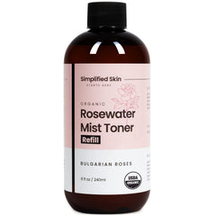 Simplified Skinbotella agua de rosas para piel y cabello, hidratación suave.
