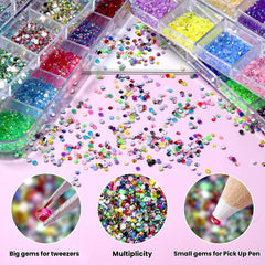 Piedras flatback 2mm transparentes con acabado AB de sinyanail para diseños brillantes.