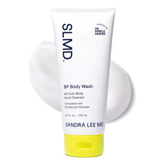 SLMD limpiador corporal en envase, exfoliante suave con 5% peróxido de benzoilo.