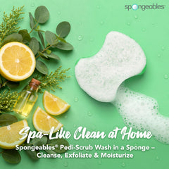 Spongeables Pedi Scrub: textura dual exfolia y limpia suavemente los pies.