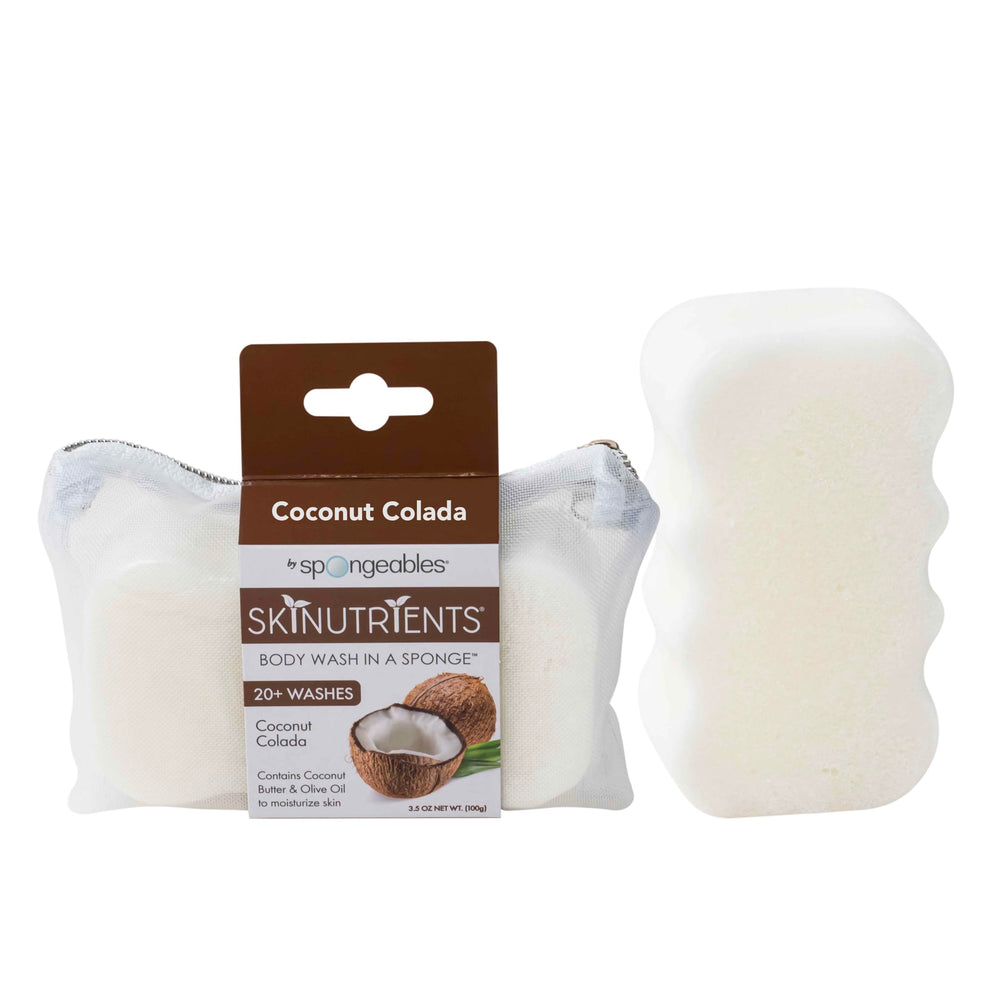 Spongeables Skinutrients: jabón-en-esponja Colada Coco para limpieza suave.