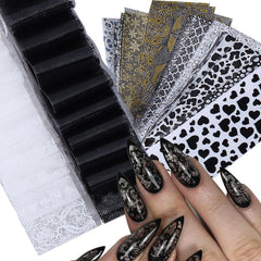 STZPRONAIL encaje negro-blanco en lámina foil para uñas, acabado elegante
