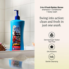 Cabello brillante tras el lavado con Suave Kids Spider-Man 3-en-1.