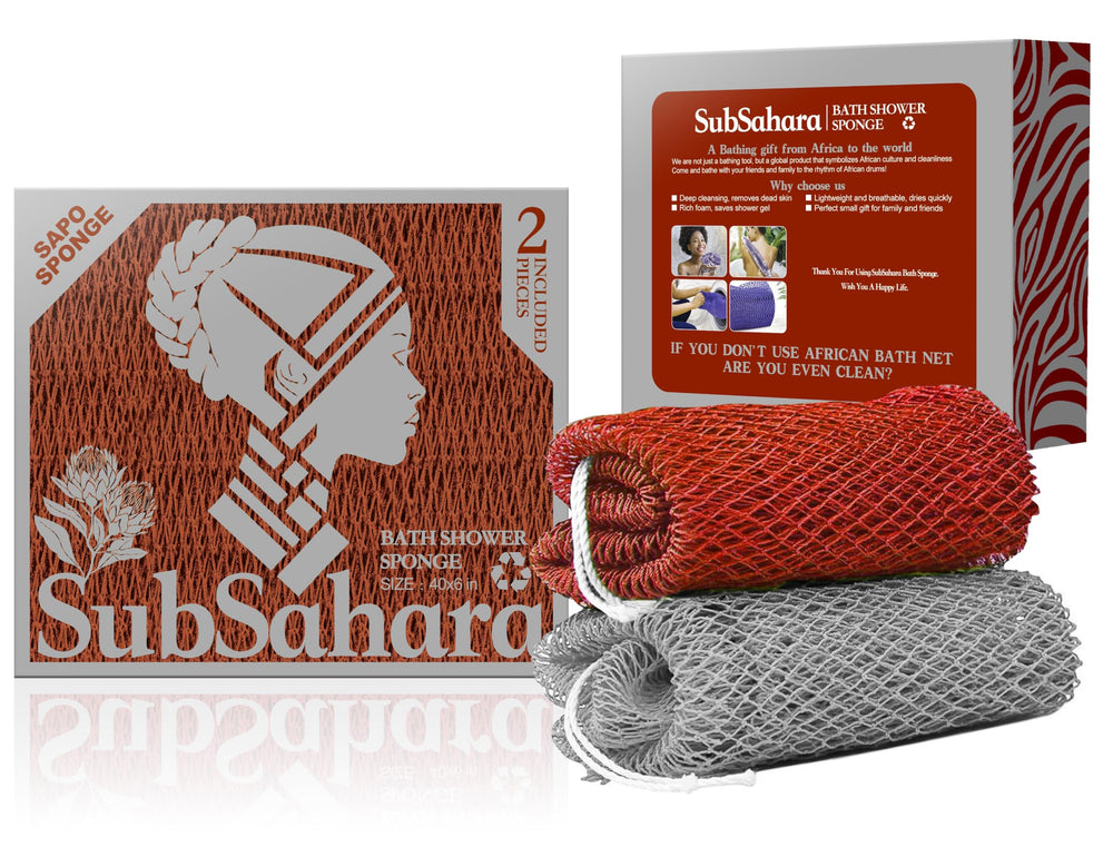 Esponja de red africana auténtica SubSahara en gris y óxido, perfecta para exfoliar suavemente.
