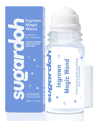 Sugardoh Ingrown Magic Wand, botella cercana para cuidado posdepilación suave.