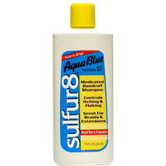 SULFUR8 Aqua Blue: botella visible para combatir caspa y picazón.