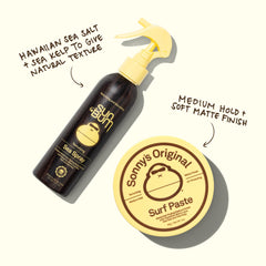 Sun Bum Sonny's Original Surf Paste aplicación en cabello ligeramente húmedo.