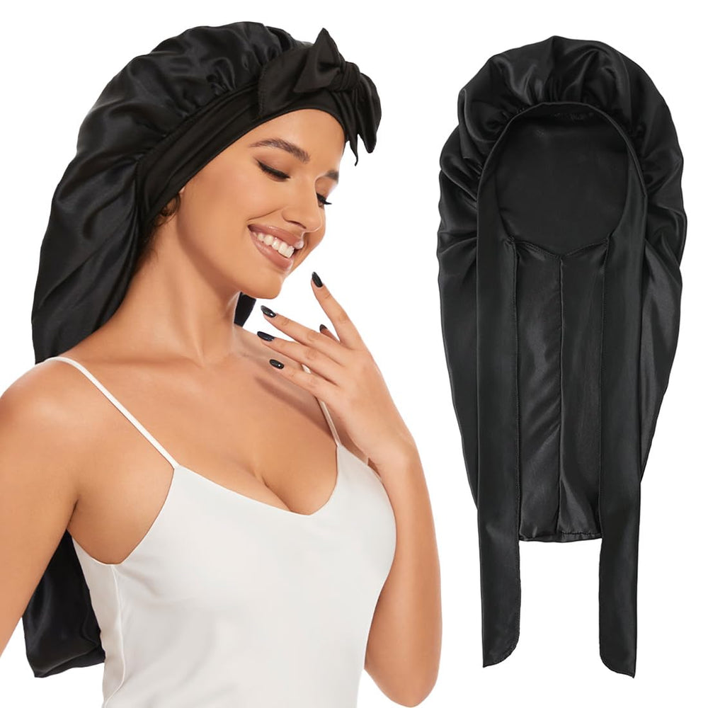 Bonnet Supaze satinato largo para dormir, ayuda a mantener el cabello hidratado durante la noche