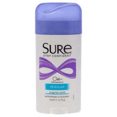 Sure Reg Solid Original Regular barra desodorante, uso diario para mayor frescura durante el día.