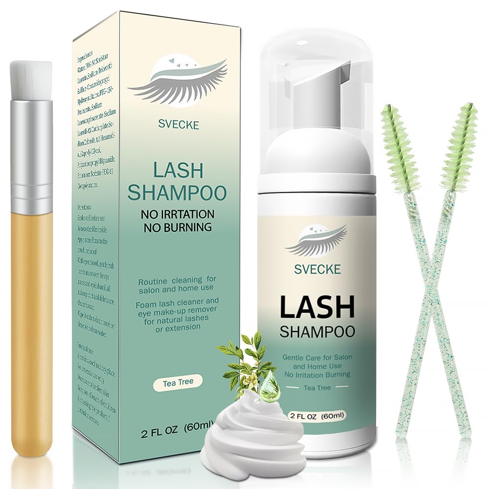 SVECKE Kit Champú Pestañas Árbol de Té: bote-vertido facilita limpieza suave diaria