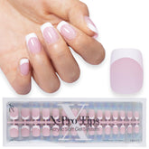 SXC uñas francesas rosa extra corto en forma cuadrada para uso diario.
