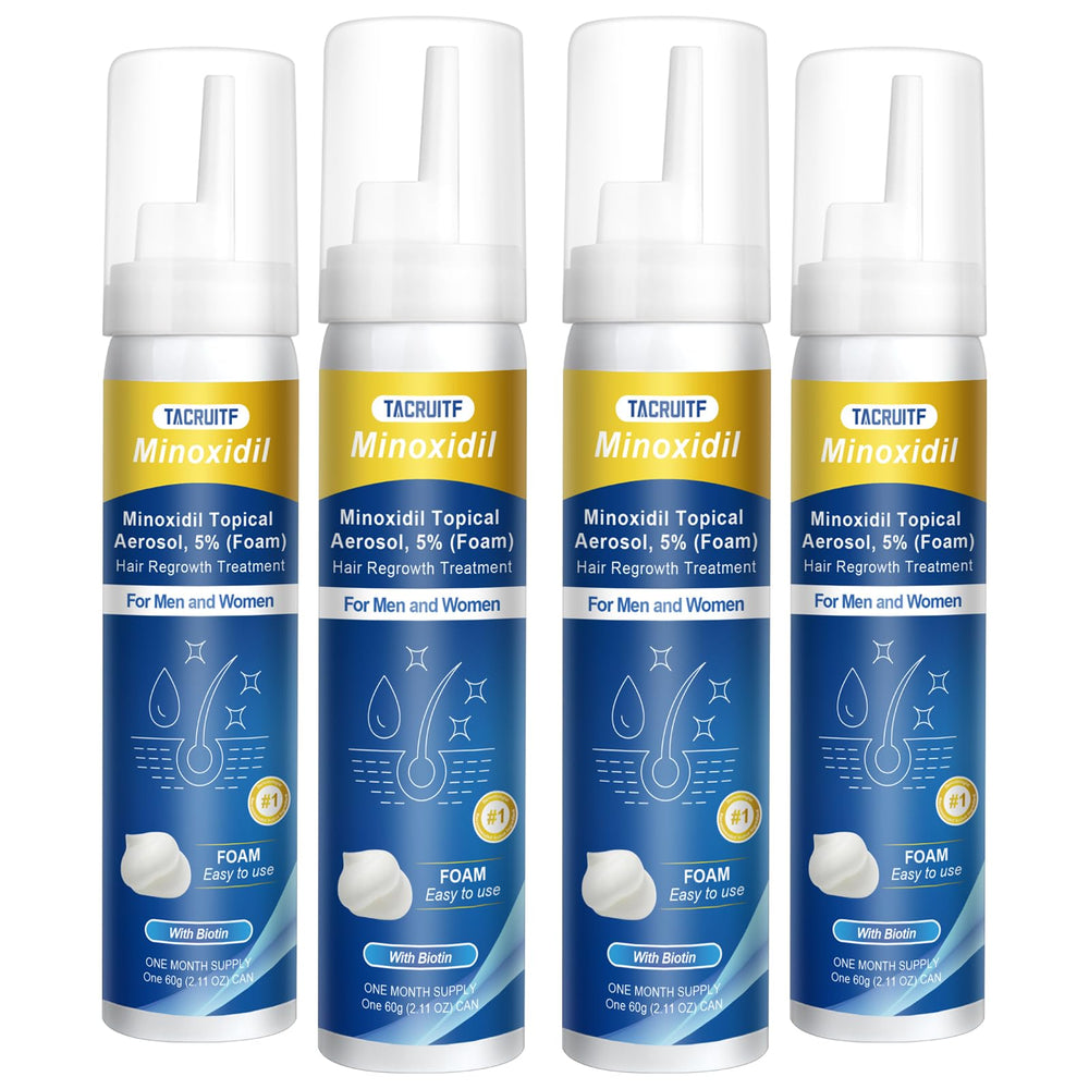 Tacruitf Minoxidil Espuma 5% en botella, cabello más grueso.