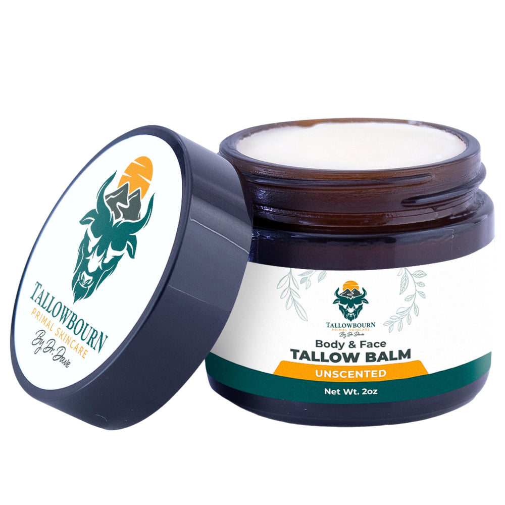Bálsamo Tallowbourn en tarro, primer plano, para piel suave y nutrida.
