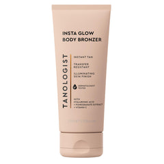 Tanologist Insta Glow, envase mostrado, acabado luminoso instantáneo para la piel.