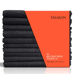 La TASALON toalla microfibra para cabello negra pack 10 facilita el secado rápido.