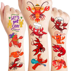 Tatuajes temporales Crawfish: 96 unidades para fiestas divertidas y coloridas.