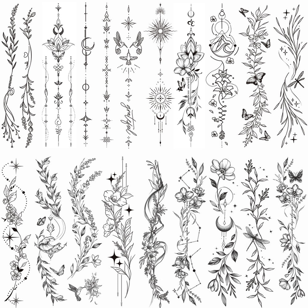 Tazimi tatuajes temporales ramas y flores para brazos, look elegante temporal.