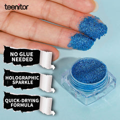 Teenitor glitter azul para ojos realza la mirada con brillo sutil.