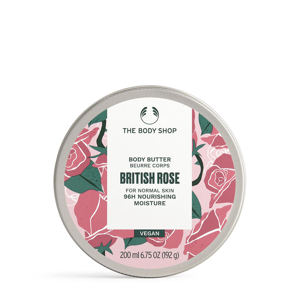 The Body Shop British Rose Body Butter muestra textura cremosa para piel normal.