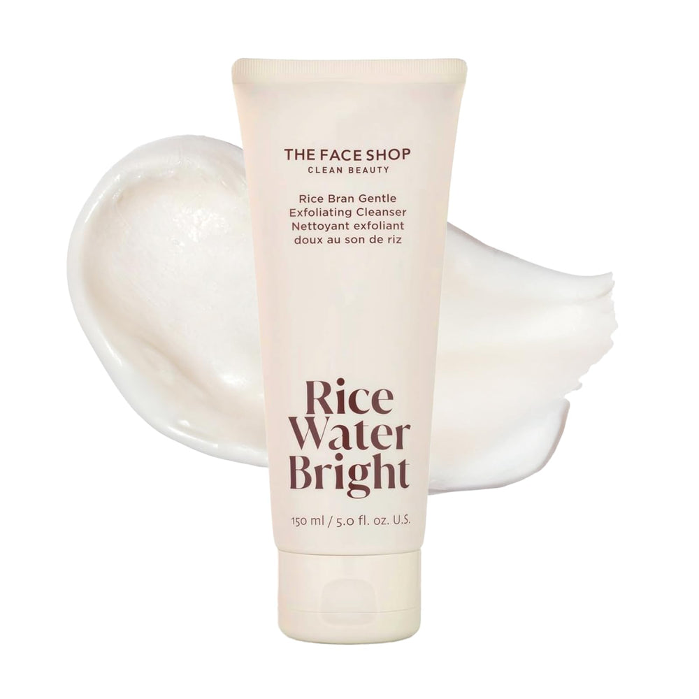 The Face Shop Rice Water Bright, botella frontal, limpieza suave para piel sensible.