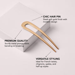 The Hair Edit Sleek Chignon Pin, diseño francés minimalista que realza chignons y giros.