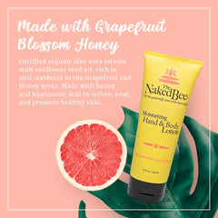 The Naked Bee loción pomelo flor, textura cremosa para piel suave y nutrida.
