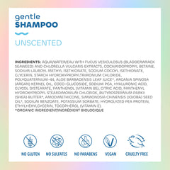 Seaweed Bath Co. champú suave sin fragancia, trasera: fórmula calmante