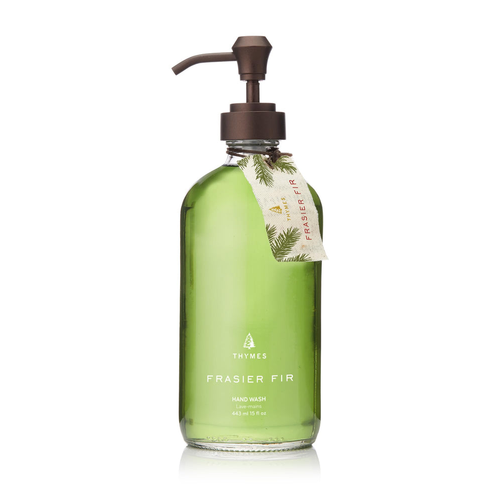 Thymes Frasier Fir, vertido en botella, jabón suave para manos y cuidado de la piel.