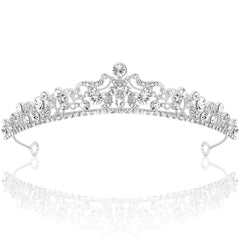 TOBATOBA tiara plata con cristales, perfecto para bodas y sesiones fotográficas.