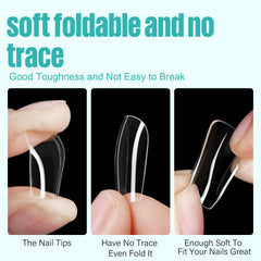 TOMICCA tips uñas cuadradas transparentes, disponibles en 12 tallas para ajuste.