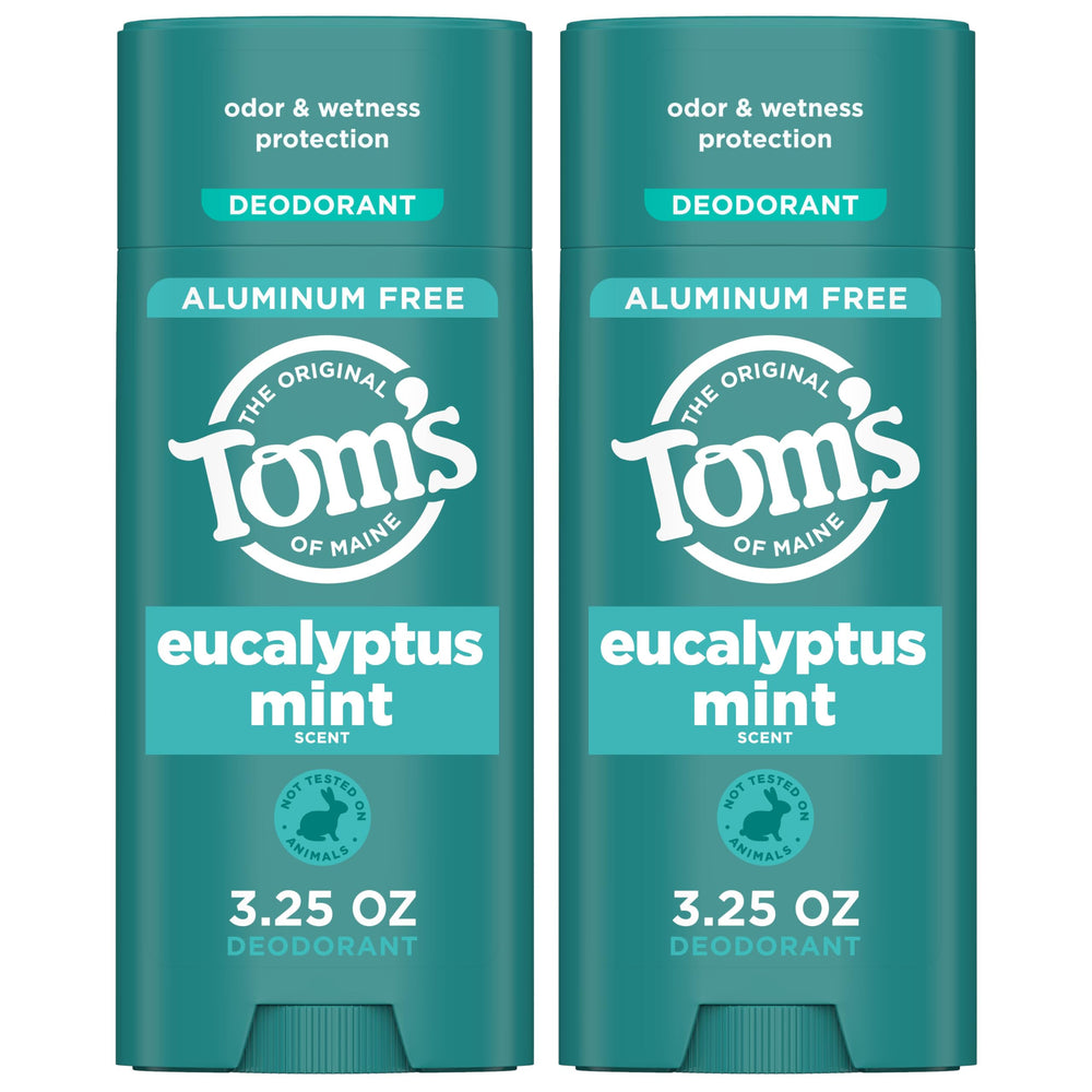 Tom’s of Maine desodorante natural Eucalipto Menta, envase reciclado para uso diario.