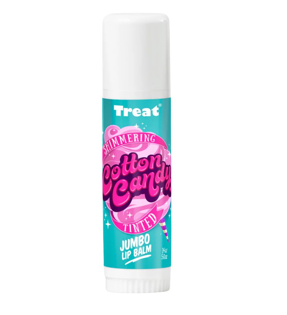 Treat bálsamo labial jumbo orgánico con algodon de azúcar, brillo nutritivo.