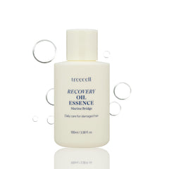 Treecell Recovery Oil Essence: botella cercana mostrando protección y brillo sin residuo.
