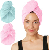 Turbie Twist: paquete doble de toallas microfibra largas para cabello abundante