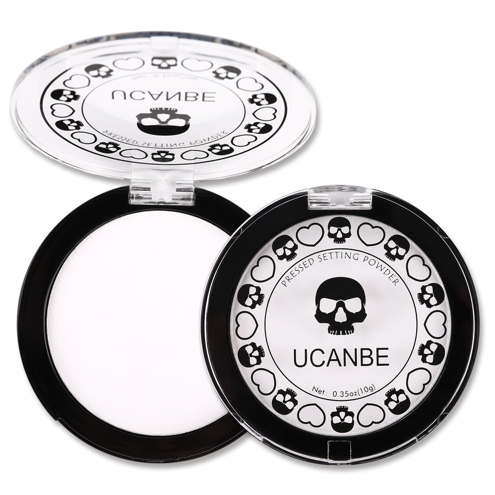 UCANBE polvo fijador blanco en compacto, acabado suave y duradero para el maquillaje.