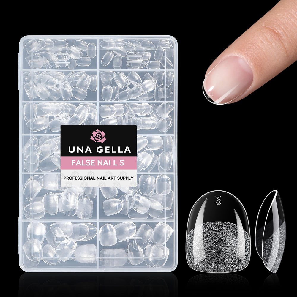 UNA GELLA tips ovalados extra cortos, ajuste discreto para uso diario.