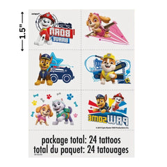 Tatuajes temporales Paw Patrol de Unique, fáciles de aplicar durante la fiesta.