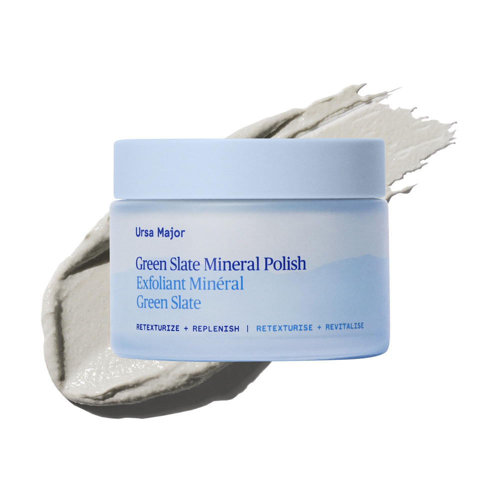 Ursa Major Green Slate Mineral Polish, frasco del exfoliante mineral para piel suave