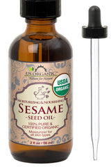 US Organic Aceite de sésamo virgen prensado en frío, botella ámbar para cuidado de la piel.