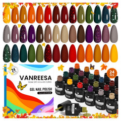 Set VANREESA de gel para uñas con 21 colores, ideal para manicuras otoñales.