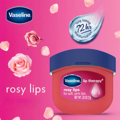 Vaseline Lip Therapy Rosy Lips mini tarro portátil para uso diario.