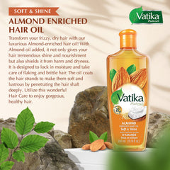 Vatika Naturals Dabur: aplicación en raíces para hidratación y suavidad desde la raíz.